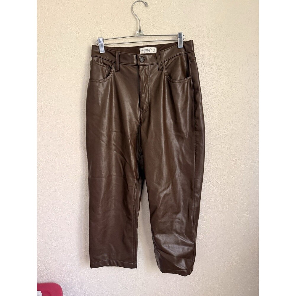 Abercrombie 90s Straight Ultra High Rise Faux Leather Pants Brown Women’s 8 XS - Picture 4 of 6